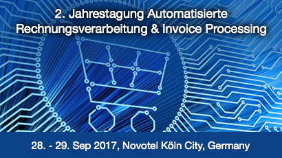 Jahrestagung für automatisierte Rechnungsverarbeitung & Invoice-Processing Grafik blau e-commerce