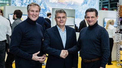 picture with Dr. Jörg Haas (Founder of Scopevisio AG), Christof Kurz (Business area Manager eurodata AG), Michael Rosbach (Board of Management Scopevisio AG)