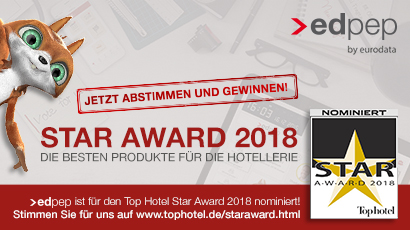 Banner von Top Hotel Star Award mit edpep Logo und Pepi