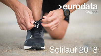 eurodata Gruppe Logo Solilauf 2018 Foto Person am Start mit Laufschuh
