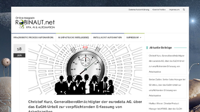 Screenshot der Webseite Robinaut mit Artikel Christof Kurz eurodata